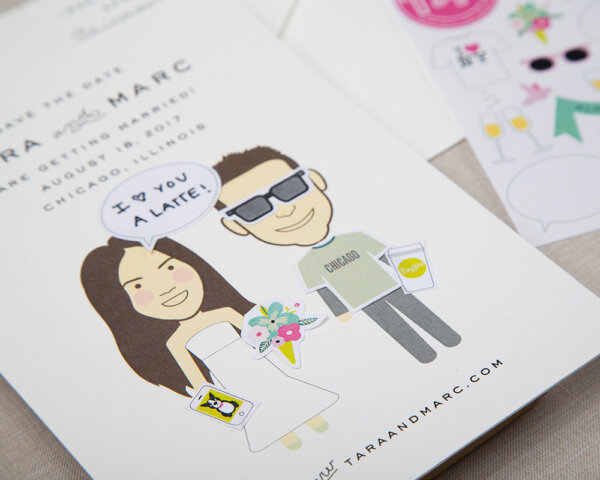 i love you a latte wedding save the date with stickers