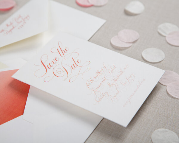 perfectly penned debossed wedding save the date