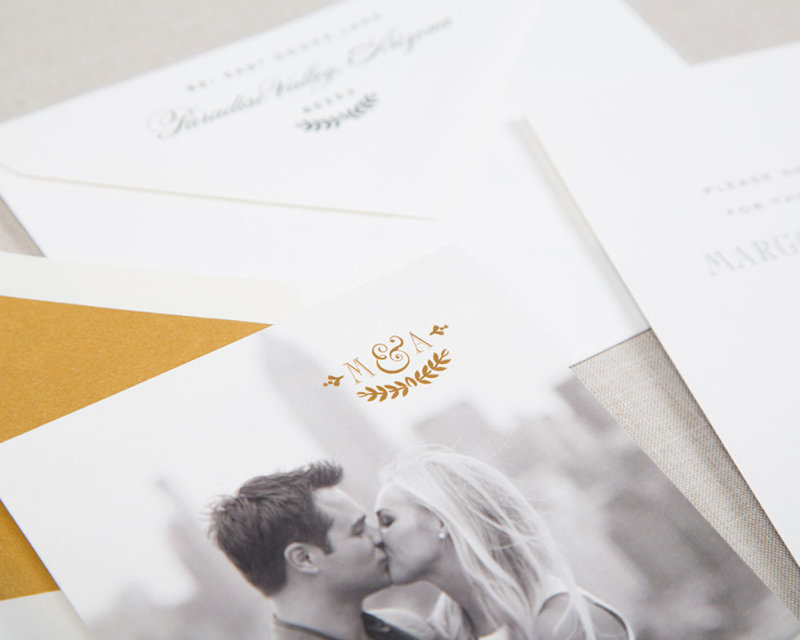 ivy league gold foil detail wedding save the date