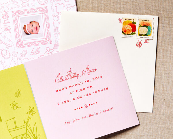 love letters pink baby announcement detail