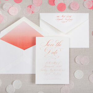 perfectly penned debossed card ombre liner wedding save the date
