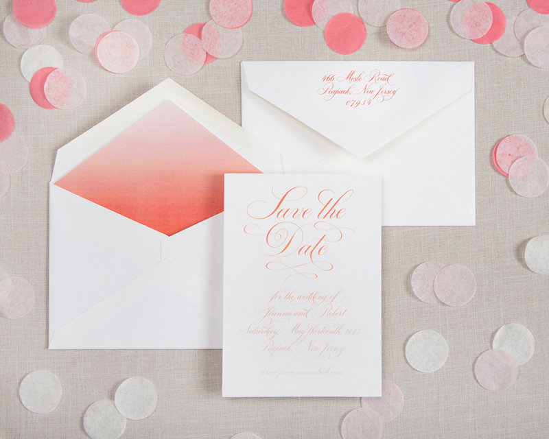 perfectly penned debossed card ombre liner wedding save the date