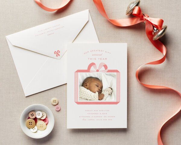 greatest gift girl baby announcement holiday card