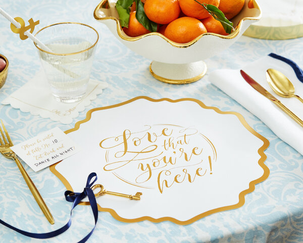 gold foil stamped paper charger